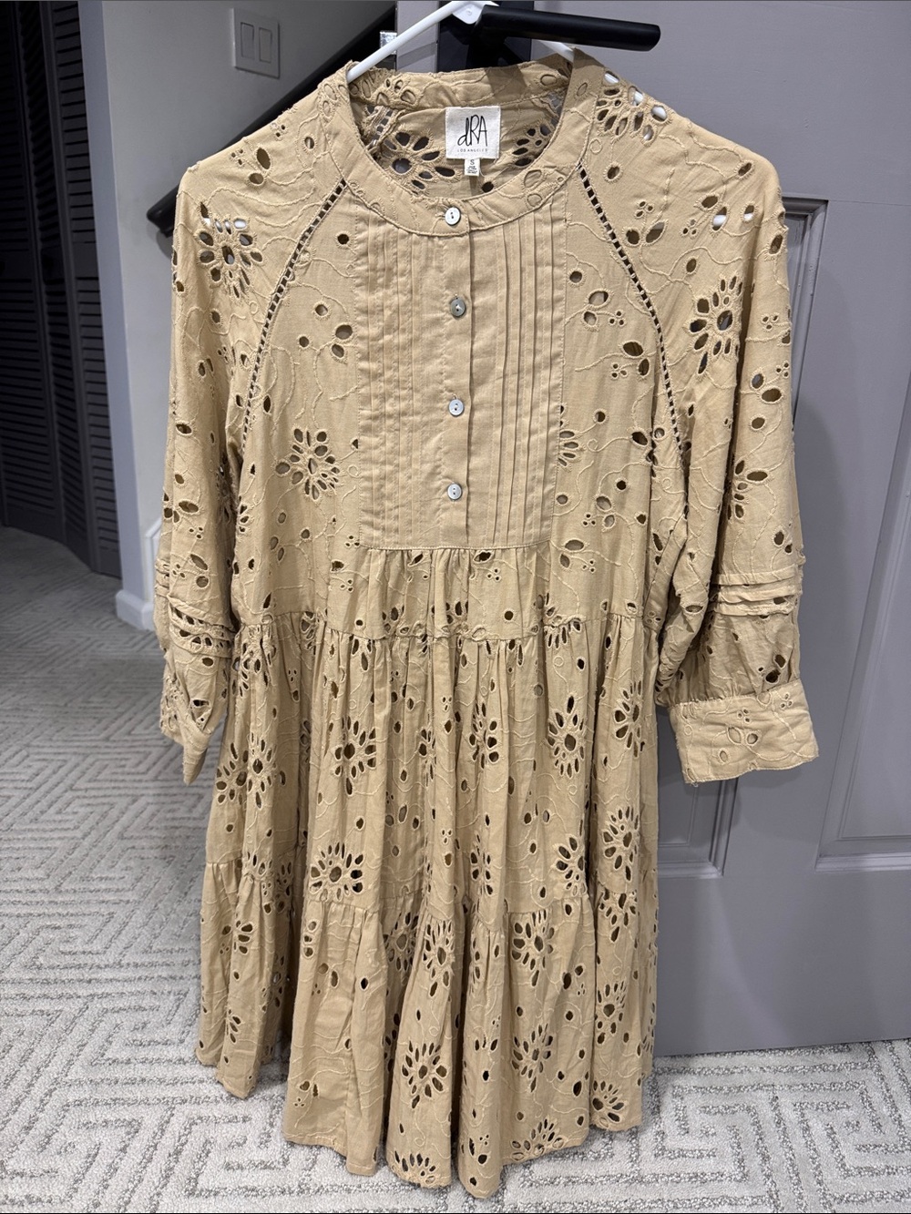 DRA Los Angeles Eyelet Tiered Cotton Dress - Beige